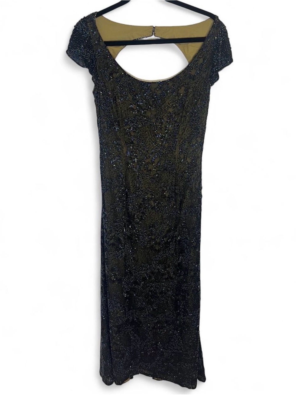 Lillie Rubin Black Beaded Maxi Dress with Scoop Back Cutout